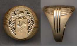 Mens Gold Family Crest Ring Solid with Carved Shank by Heraldica Imports